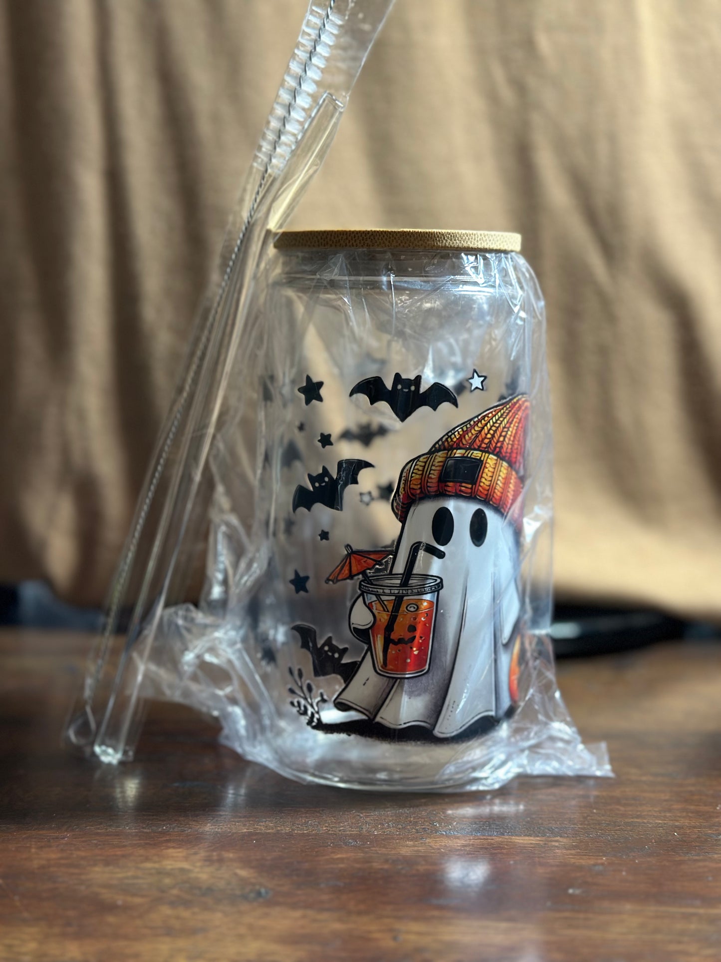 Ghost Glass Cup with Bamboo Lid