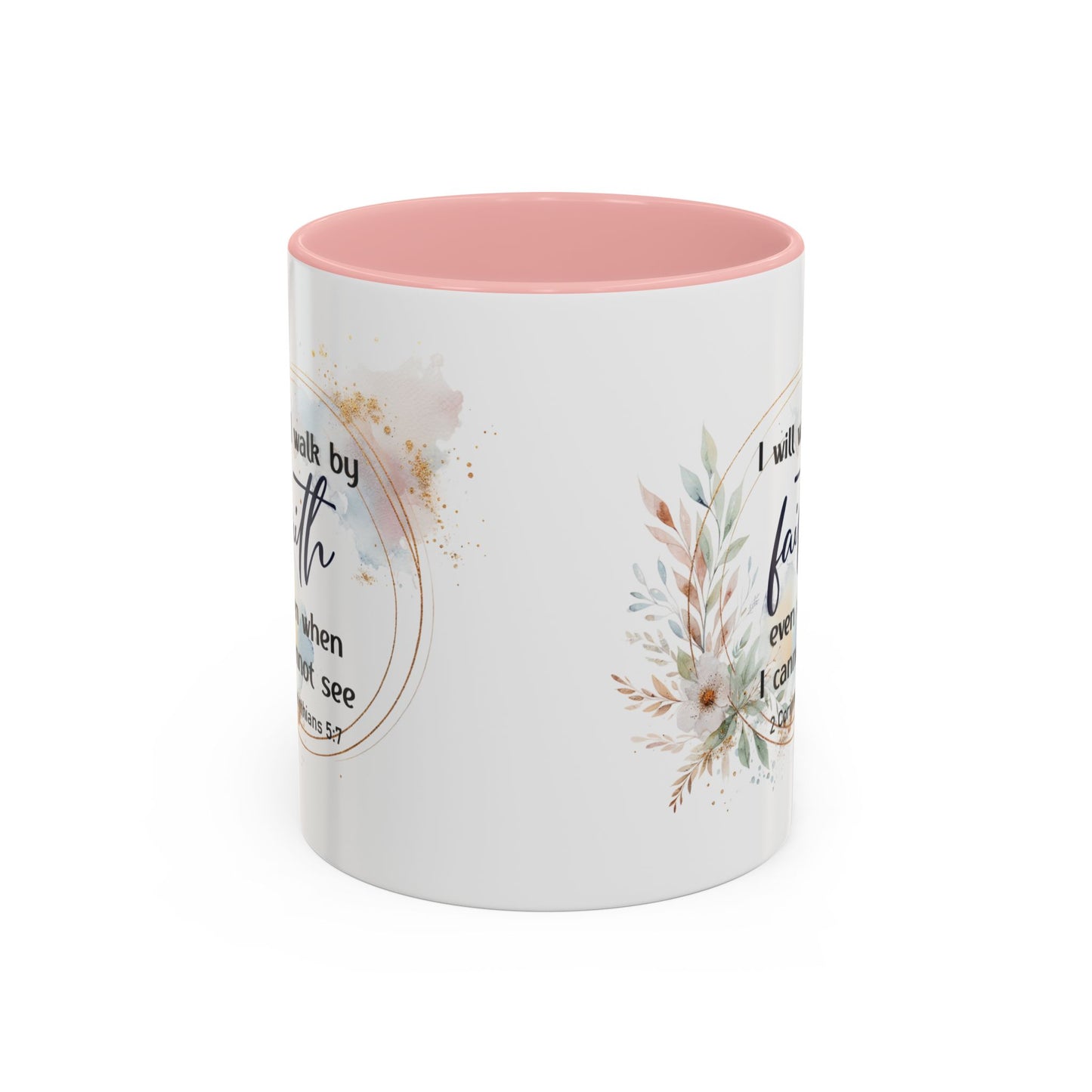 Faith Coffee Mug — "I Will Walk by Faith" Inspirational Scripture 11 oz