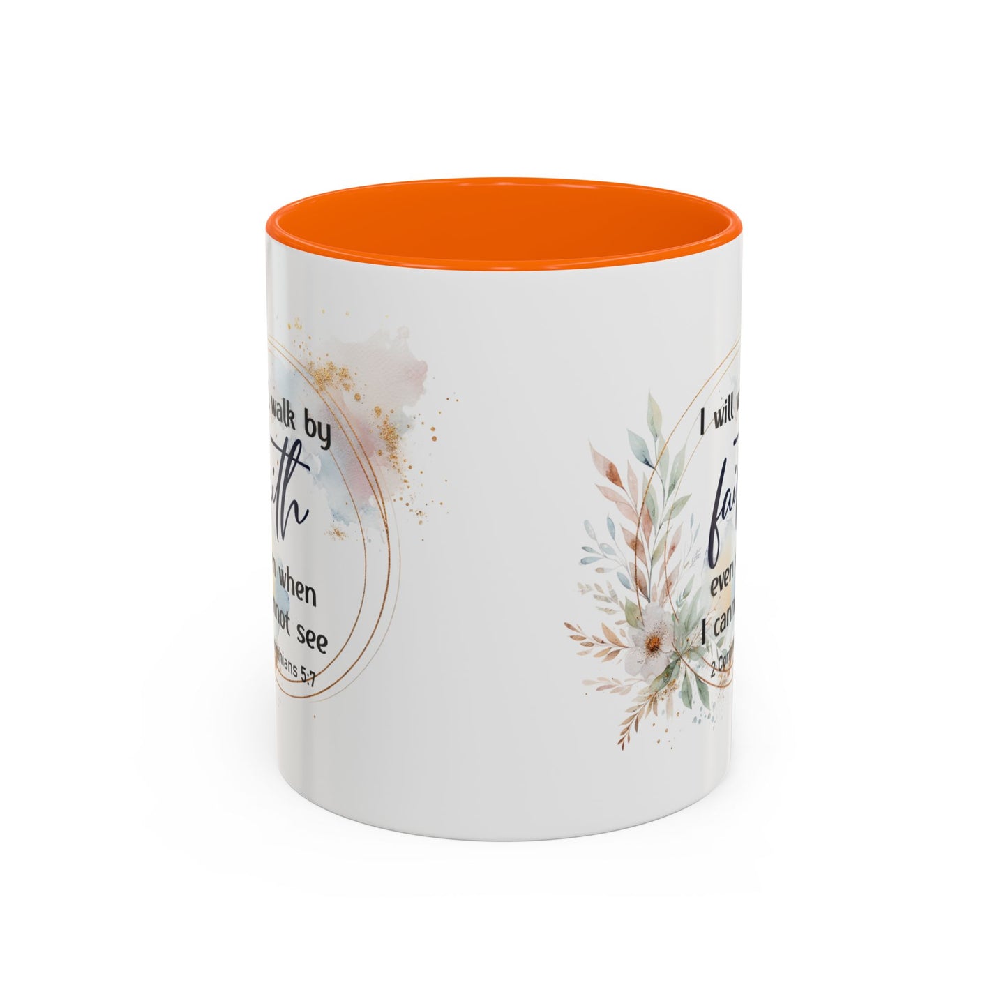Faith Coffee Mug — "I Will Walk by Faith" Inspirational Scripture 11 oz