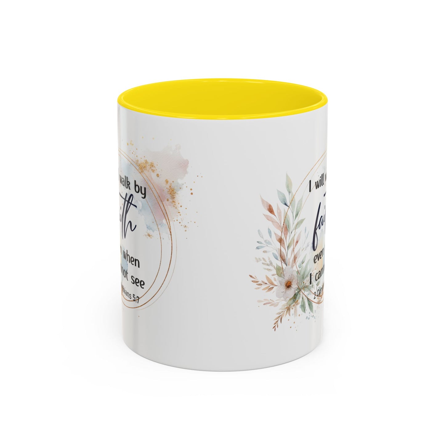 Faith Coffee Mug — "I Will Walk by Faith" Inspirational Scripture 11 oz